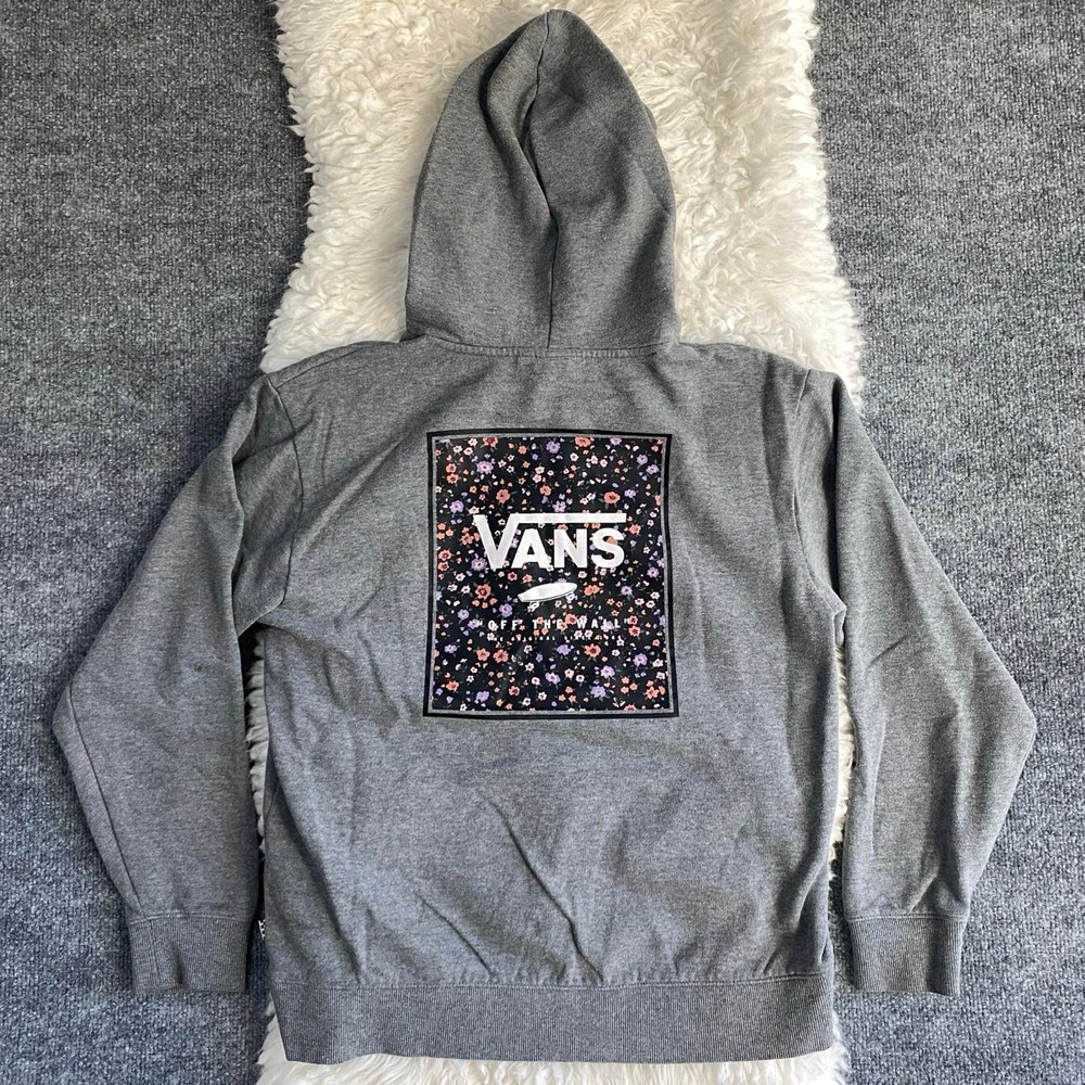 VANS MENS GREY FLEECE LINED PULLOVER HOODIE FLORAL OFF THE WALL SKATERBOARD